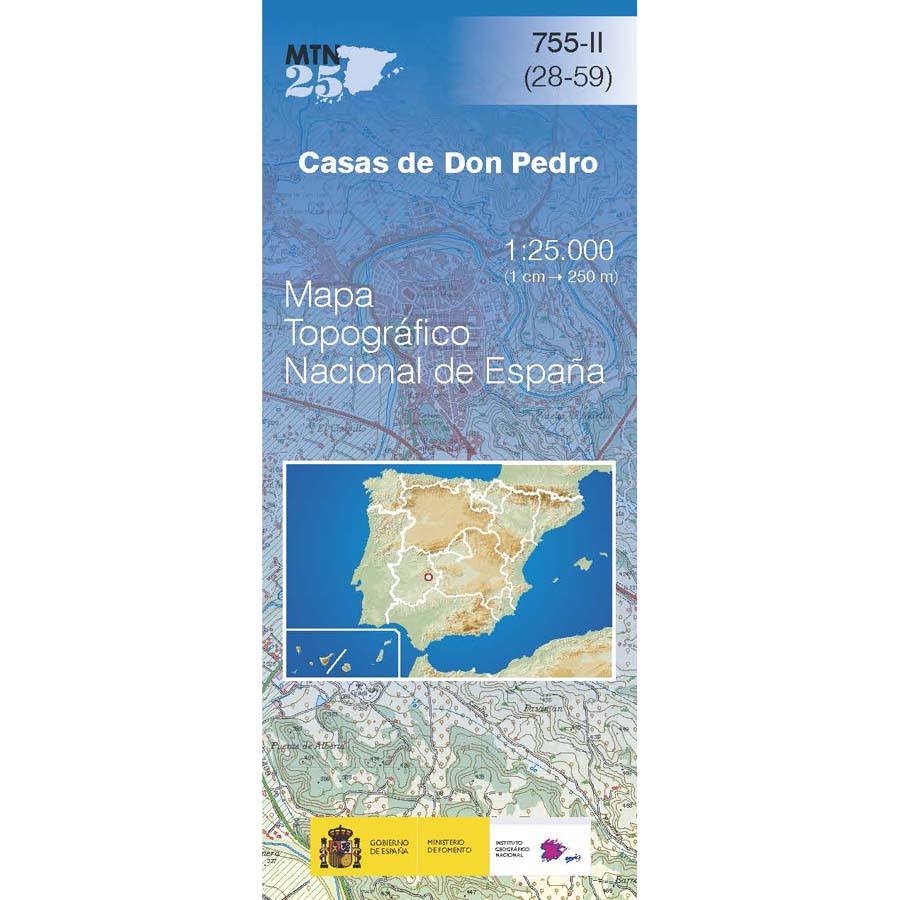 Carte topographique de l'Espagne n° 0755.2 - Casas De Don Pedro | CNIG - 1/25 000 carte pliée CNIG 