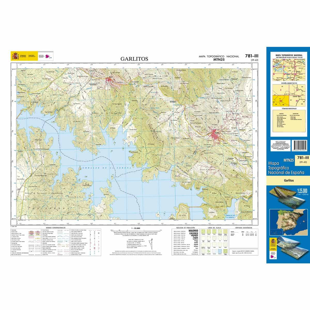 Carte topographique de l'Espagne n° 0781.3 - Garlitos | CNIG - 1/25 000 carte pliée CNIG 