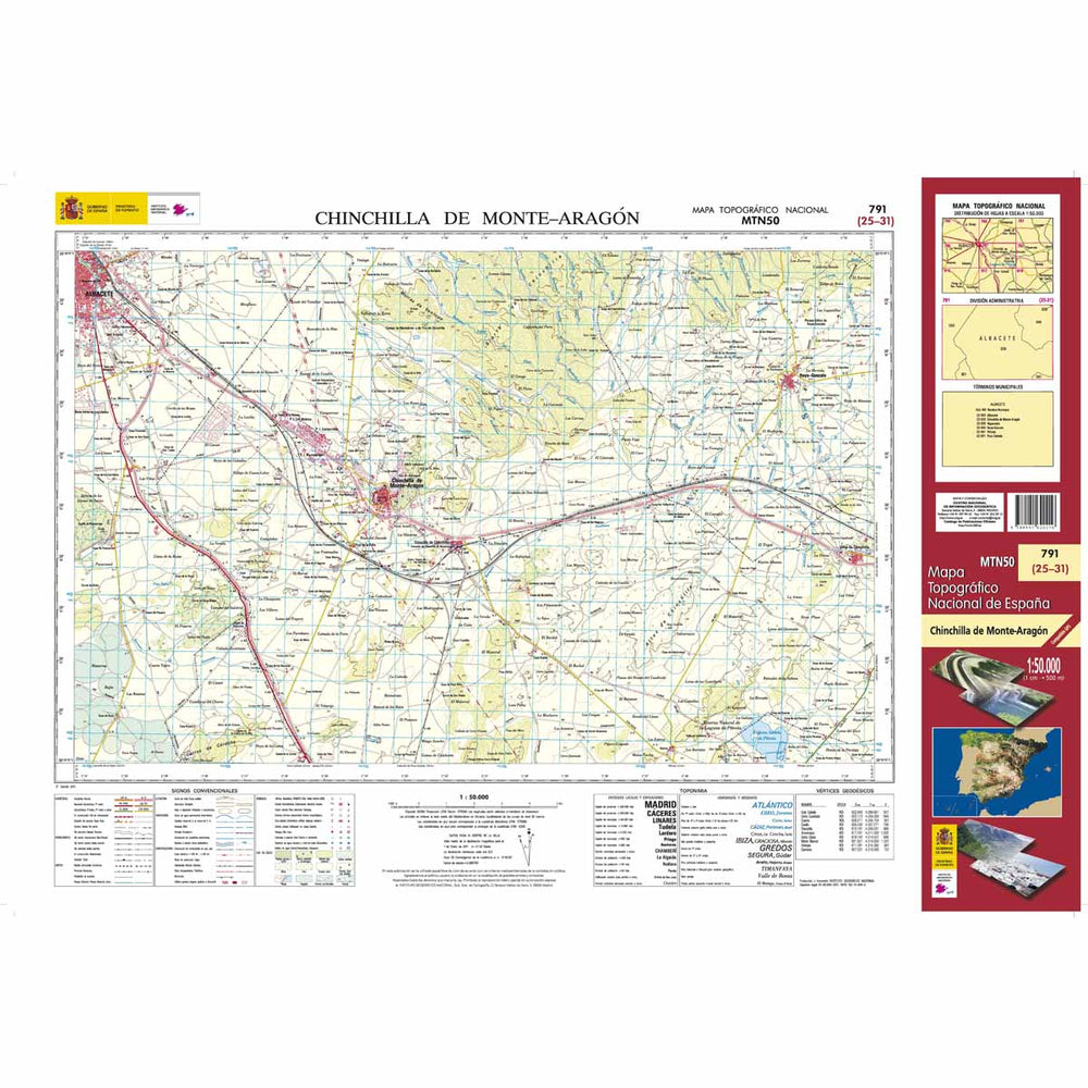 Carte topographique de l'Espagne n° 0791 - Chinchilla de Monte Aragón | CNIG - 1/50 000 carte pliée CNIG 