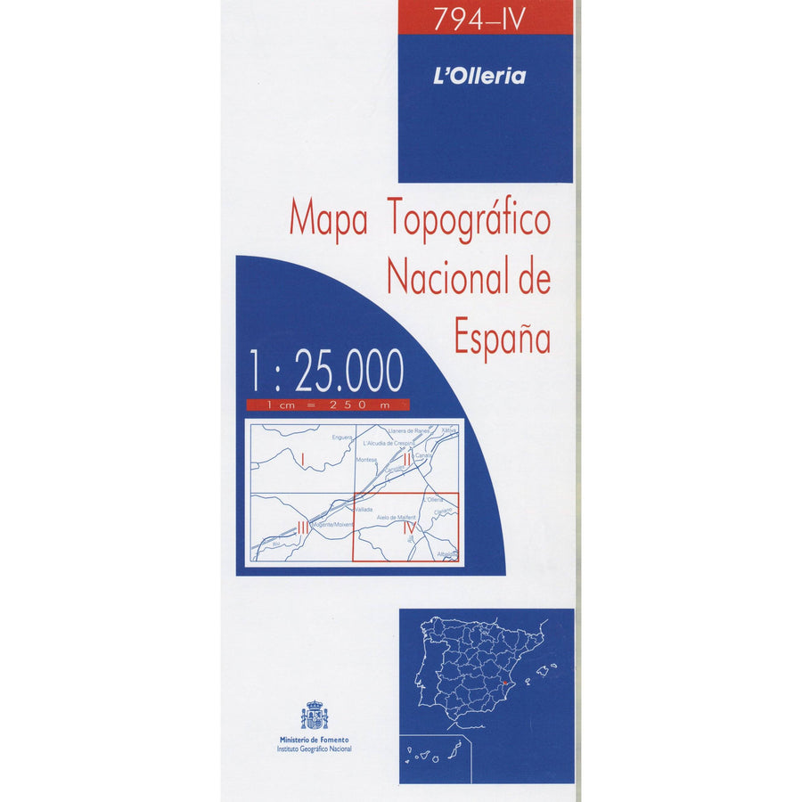 Carte topographique de l'Espagne n° 0794.4 - L'Olleria | CNIG - 1/25 000 carte pliée CNIG 