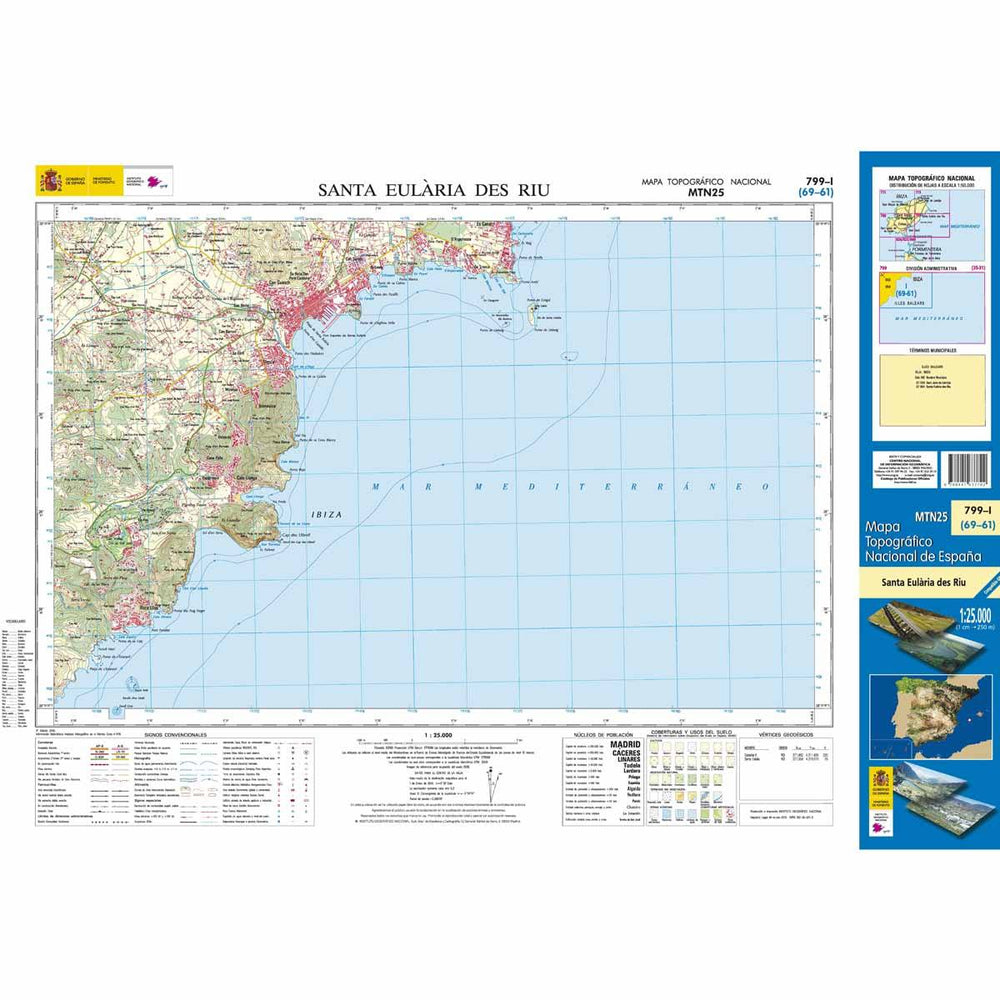 Carte topographique de l'Espagne n° 0799.1 - Santa Eulària des Riu (Ibiza) | CNIG - 1/25 000 carte pliée CNIG 