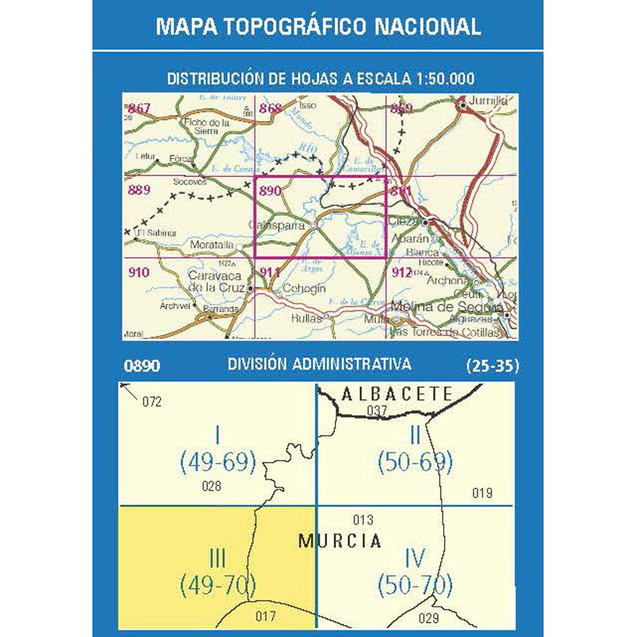 Carte topographique de l'Espagne n° 0890.3 - Calasparra | CNIG - 1/25 000 carte pliée CNIG 
