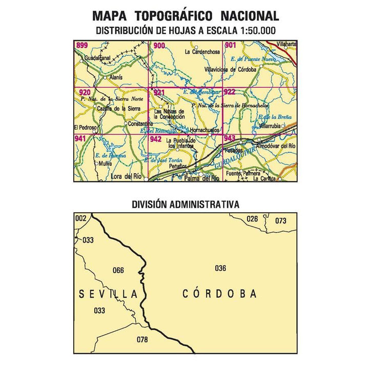 Carte topographique de l'Espagne n° 0921 - Las Navas de la Concepción | CNIG - 1/50 000 carte pliée CNIG 