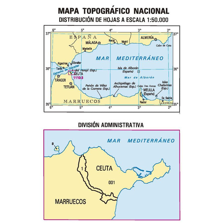 Carte topographique de l'Espagne n° 1110.3 - Ceuta | CNIG - 1/25 000 carte pliée CNIG 