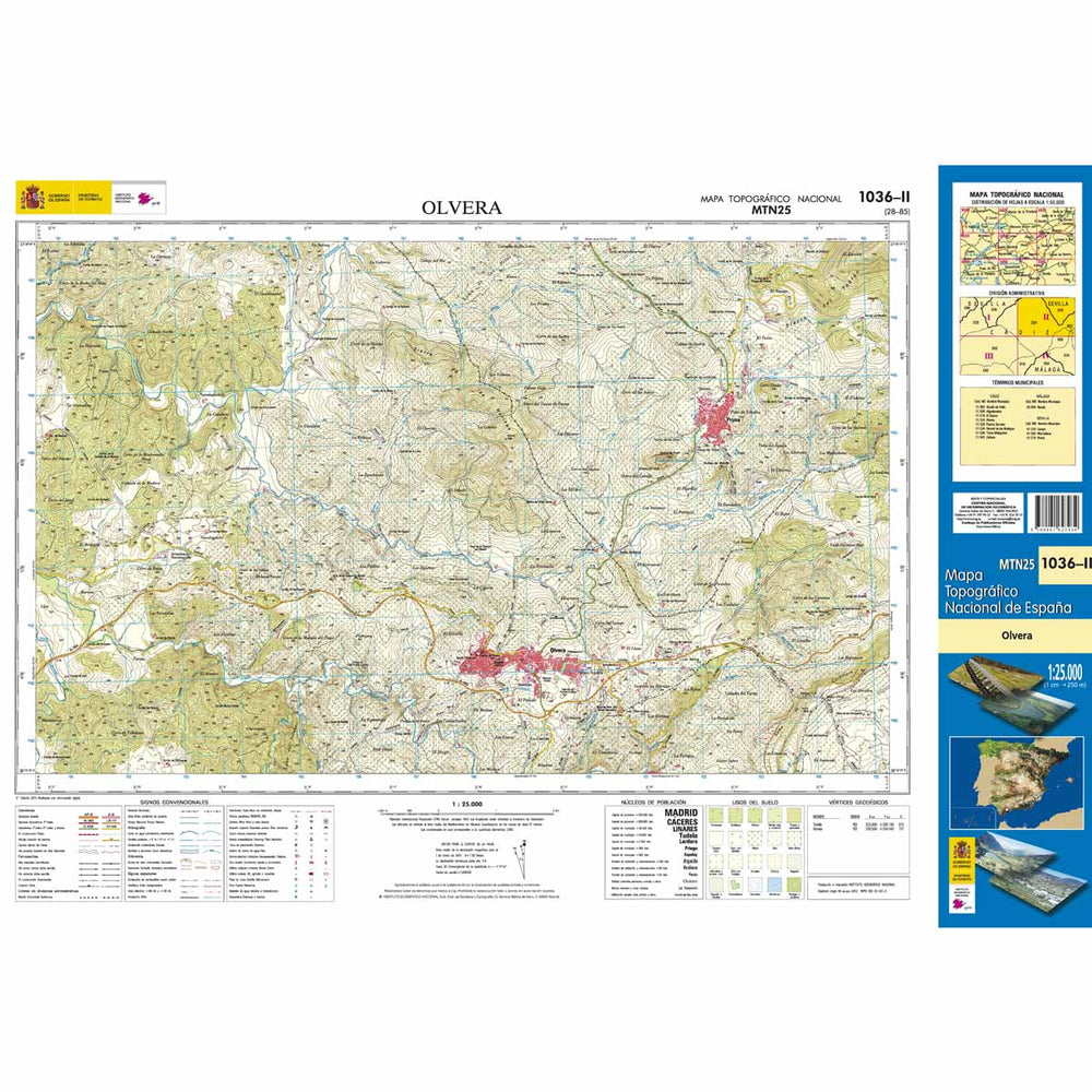 Carte topographique de l'Espagne - Olvera, n° 1036-2, n° 1036.2 | CNIG - 1/25 000 carte pliée CNIG 