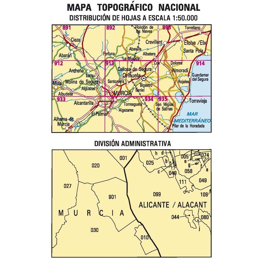 Carte topographique de l'Espagne - Orihuela, n° 0913 | CNIG - 1/50 000 carte pliée CNIG 