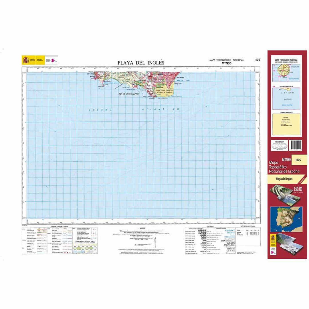 Carte topographique de l'Espagne - Playa del Inglés (Gran Canaria), n° 1109 | CNIG - 1/50 000 carte pliée CNIG 