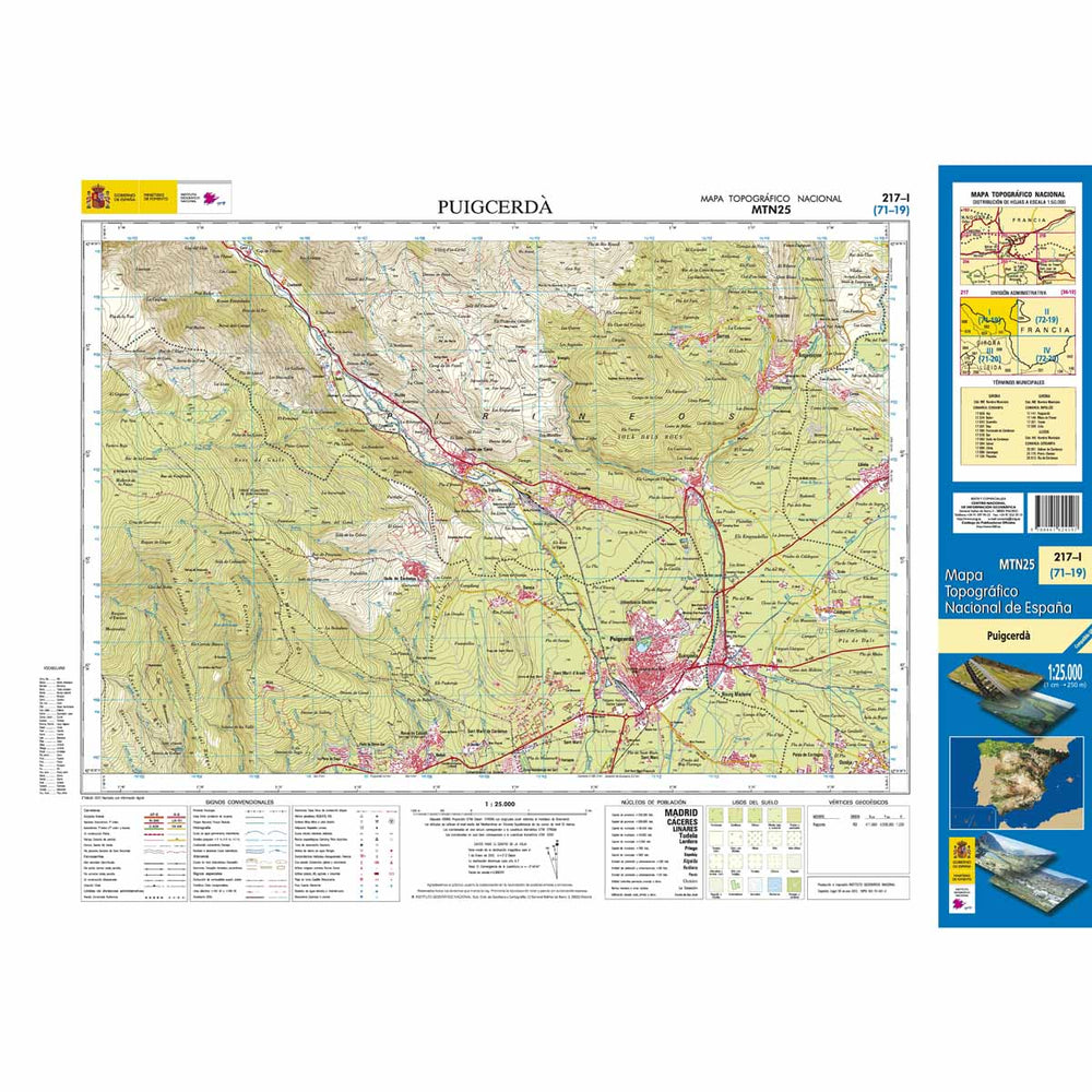 Carte topographique de l'Espagne - Puigcerdà, n° 0207.1 | CNIG - 1/25 000 carte pliée CNIG 