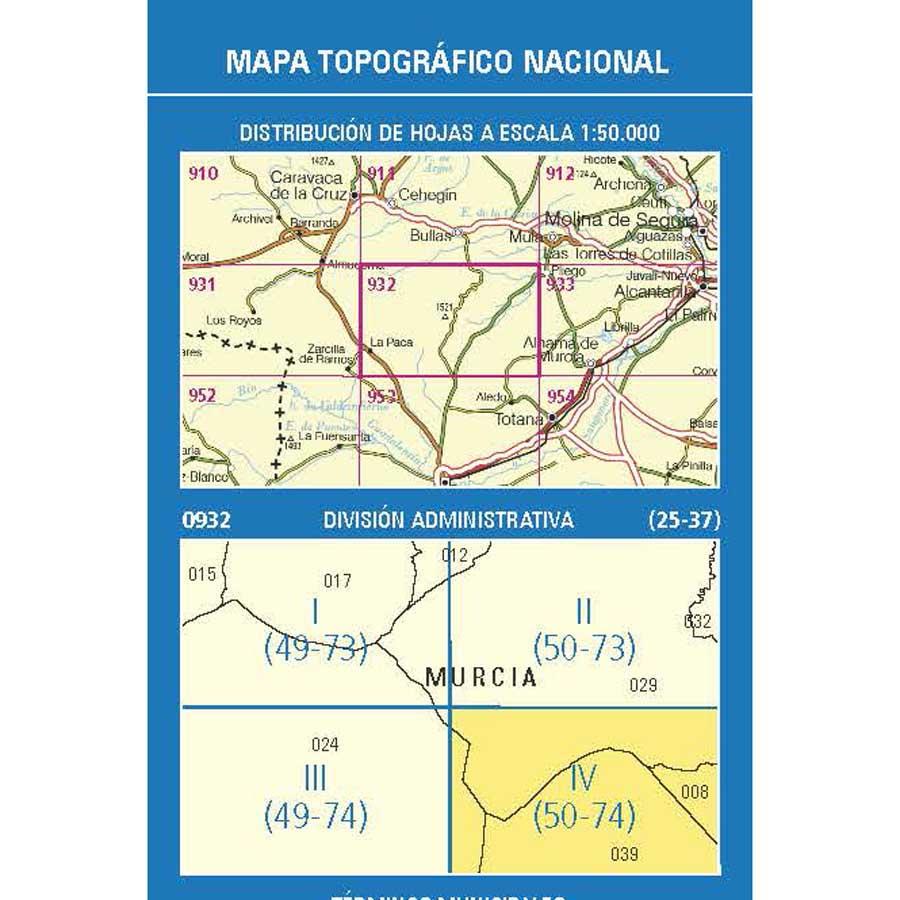 Carte topographique de l'Espagne - Sierra De Espuña, n° 0932.4 | CNIG - 1/25 000 carte pliée CNIG 