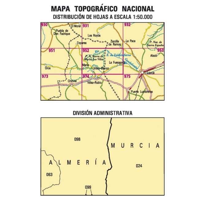 Carte topographique de l'Espagne - Vélez-Blanco, n° 0952 | CNIG - 1/50 000 carte pliée CNIG 
