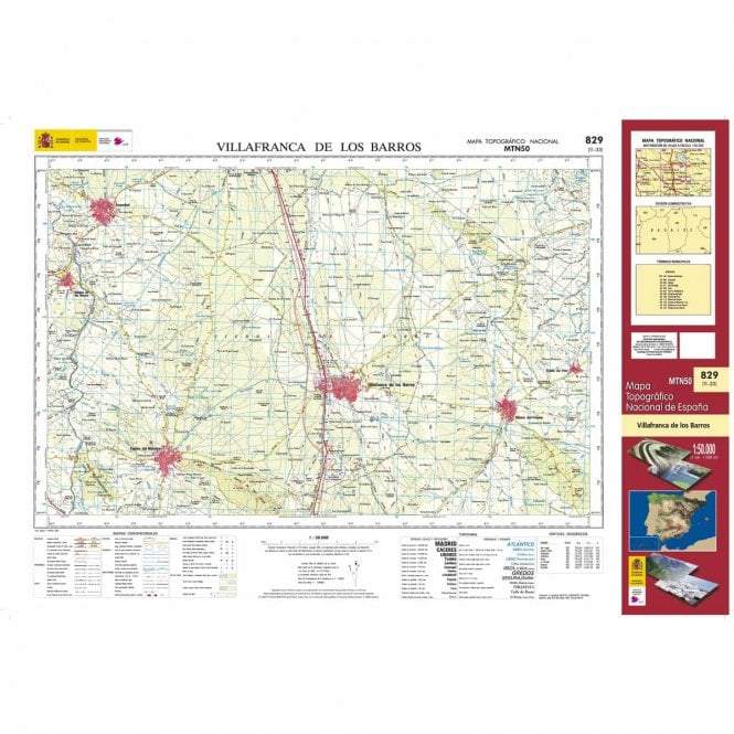Carte topographique de l'Espagne - Villafranca de los Barros, n° 0829 | CNIG - 1/50 000 carte pliée CNIG 