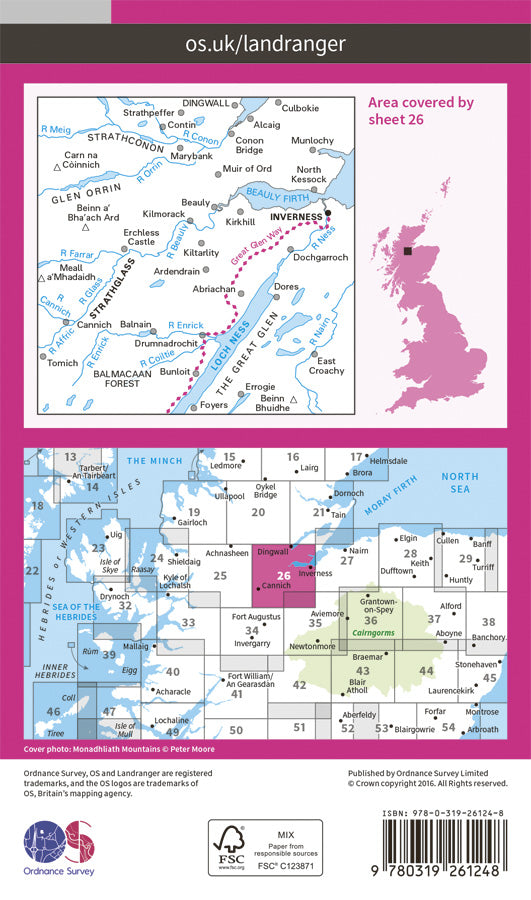 Carte topographique n° 026 - Inverness, Loch Ness (Grande Bretagne) | Ordnance Survey - Landranger carte pliée Ordnance Survey Papier 