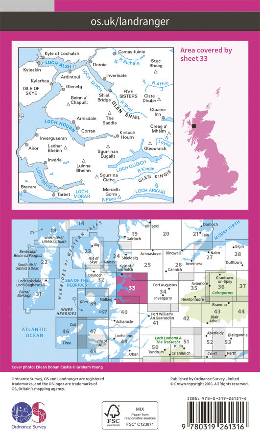 Carte topographique n° 033 - Loch Alsh, Glen Shiel, Loch Hourn (Grande Bretagne) | Ordnance Survey - Landranger carte pliée Ordnance Survey Papier 