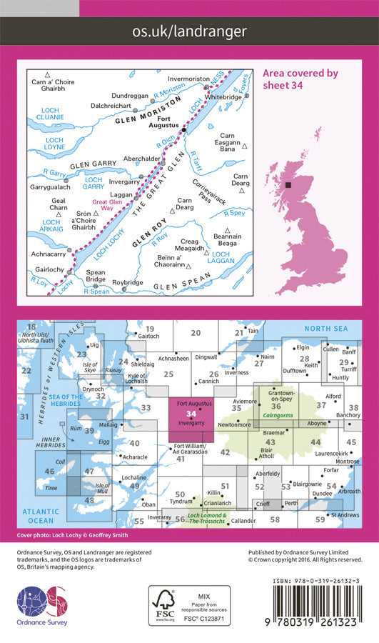 Carte topographique n° 034 - Fort Augustus (Grande Bretagne) | Ordnance Survey - Landranger carte pliée Ordnance Survey Papier 