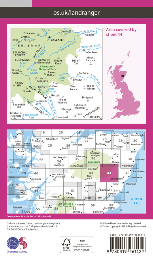 Carte topographique n° 044 - Ballater, Glen Clova (Grande Bretagne) | Ordnance Survey - Landranger carte pliée Ordnance Survey Papier 