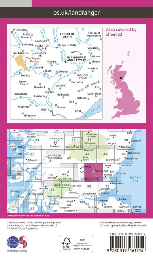 Carte topographique n° 053 - Blairgowrie, Forest of Alyth (Grande Bretagne) | Ordnance Survey - Landranger carte pliée Ordnance Survey Papier 