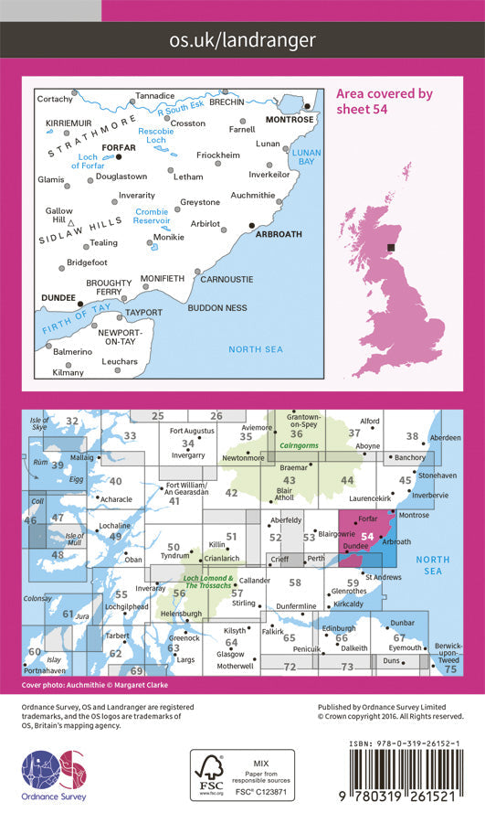 Carte topographique n° 054 - Dundee, Montrose (Grande Bretagne) | Ordnance Survey - Landranger carte pliée Ordnance Survey Papier 