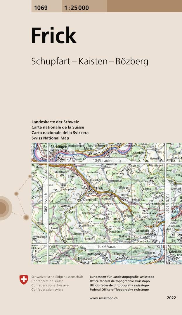 Carte topographique n° 1069 - Frick (Suisse) | Swisstopo - 1/25 000 carte pliée Swisstopo 