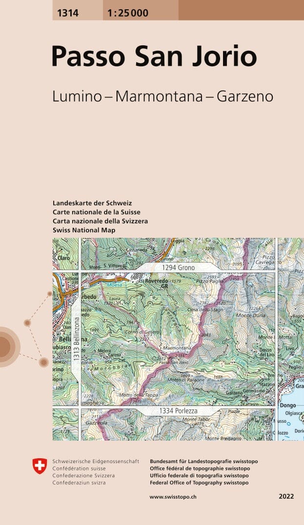 Carte topographique n° 1314 - Passo San Jorio (Suisse) | Swisstopo - 1/25 000 carte pliée Swisstopo 