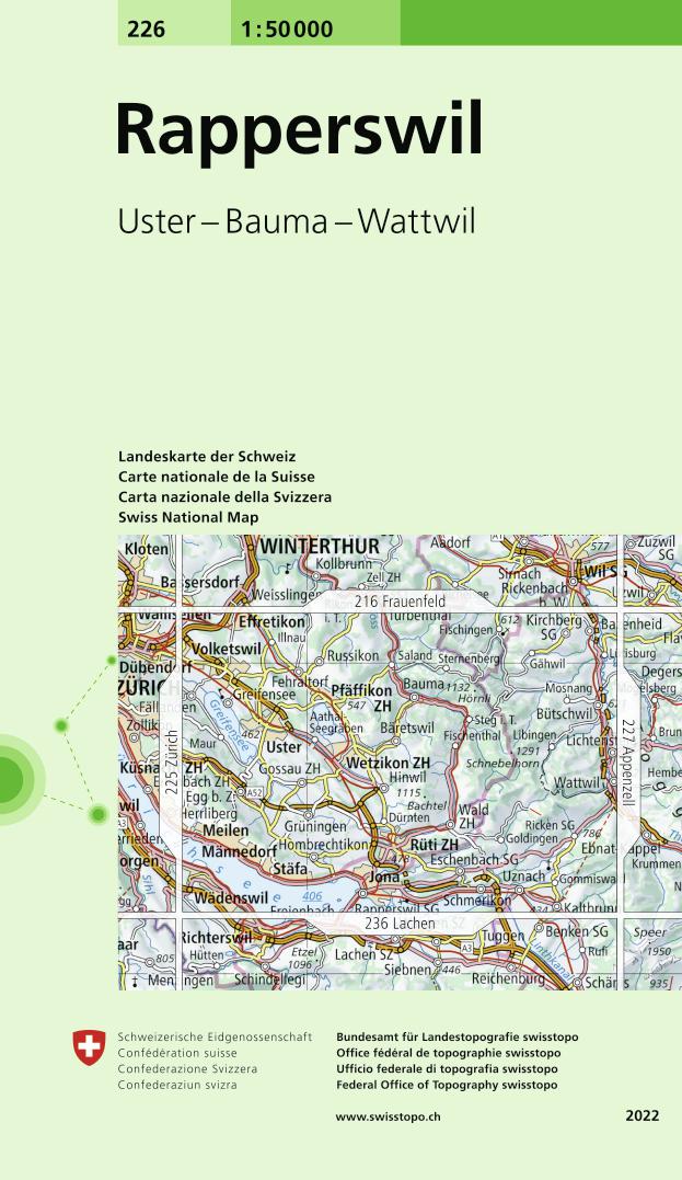 Carte topographique n° 226 - Rapperswil (Suisse) | Swisstopo - 1/50 000 carte pliée Swisstopo 