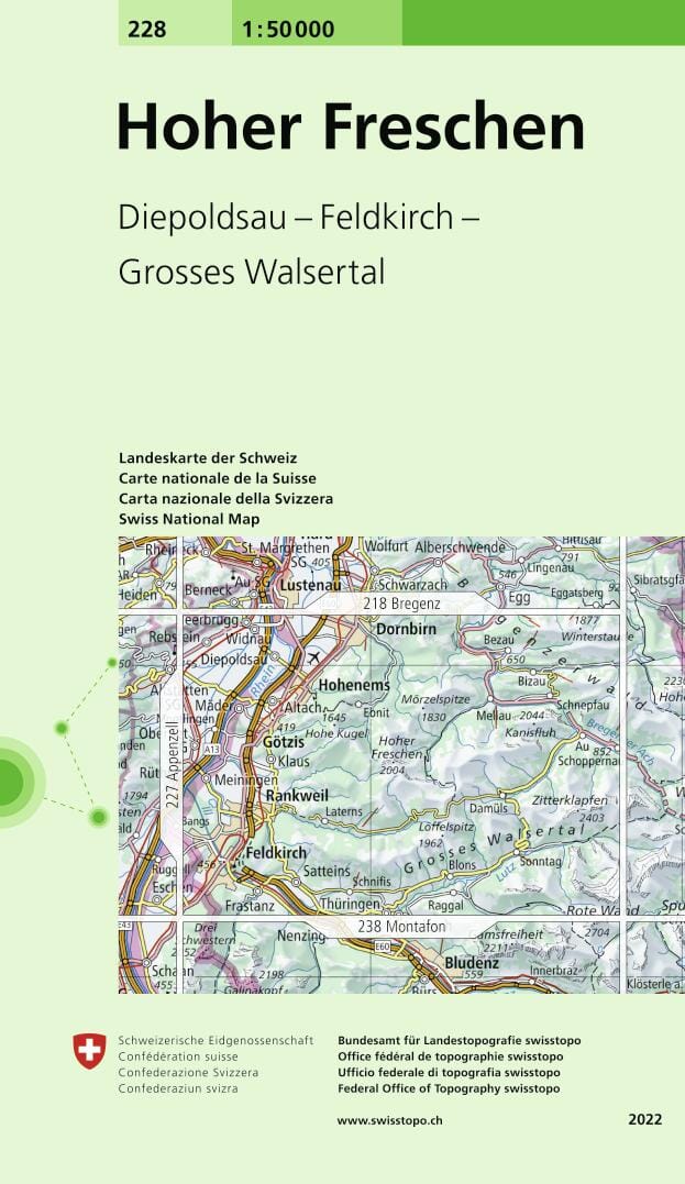 Carte topographique n° 228 - Hoher Freschen (Suisse) | Swisstopo - 1/50 000 carte pliée Swisstopo 