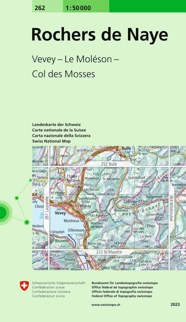 Carte topographique n° 262 - Rochers de Naye (Suisse) | Swisstopo - 1/50 000 carte pliée Swisstopo 