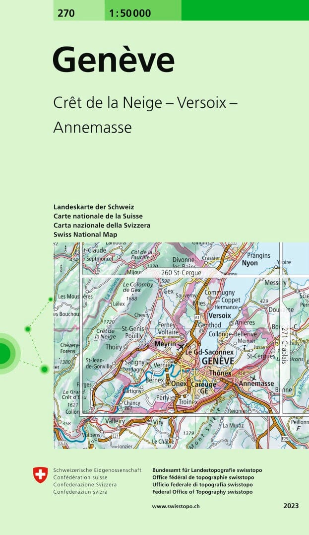 Carte topographique n° 270 - Genève (Suisse) | Swisstopo - 1/50 000 carte pliée Swisstopo 