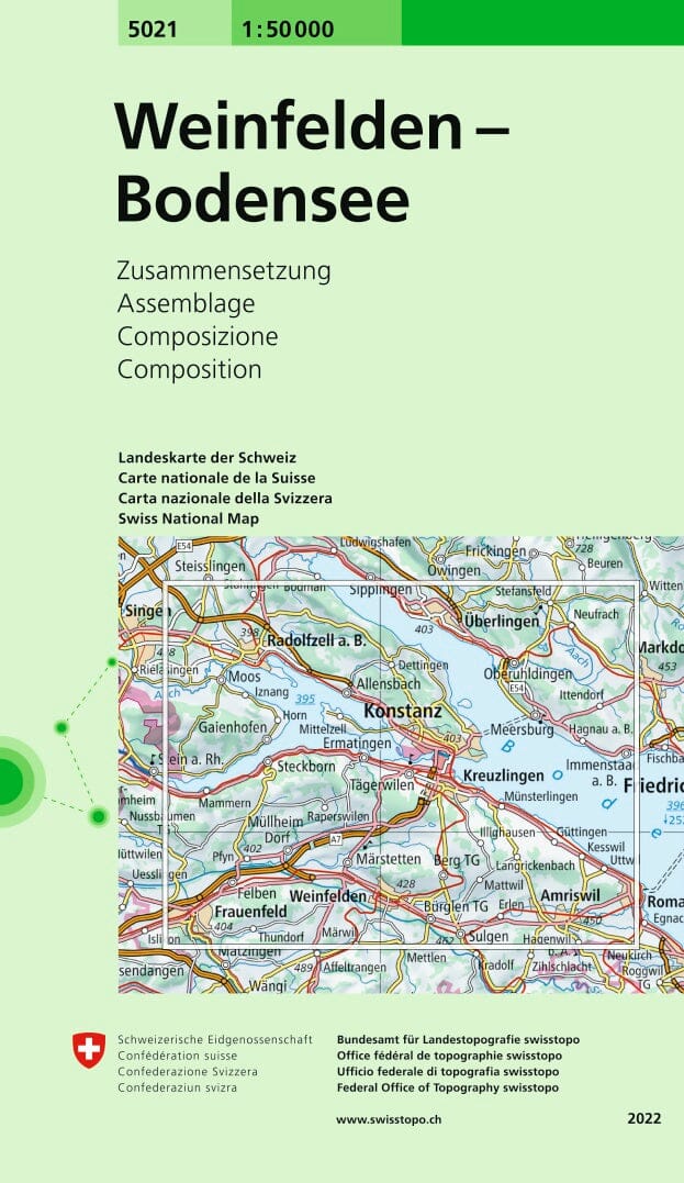 Carte topographique n° 5021 - Weinfelde, Bodensee (Suisse) | Swisstopo - 1/50 000 carte pliée Swisstopo 