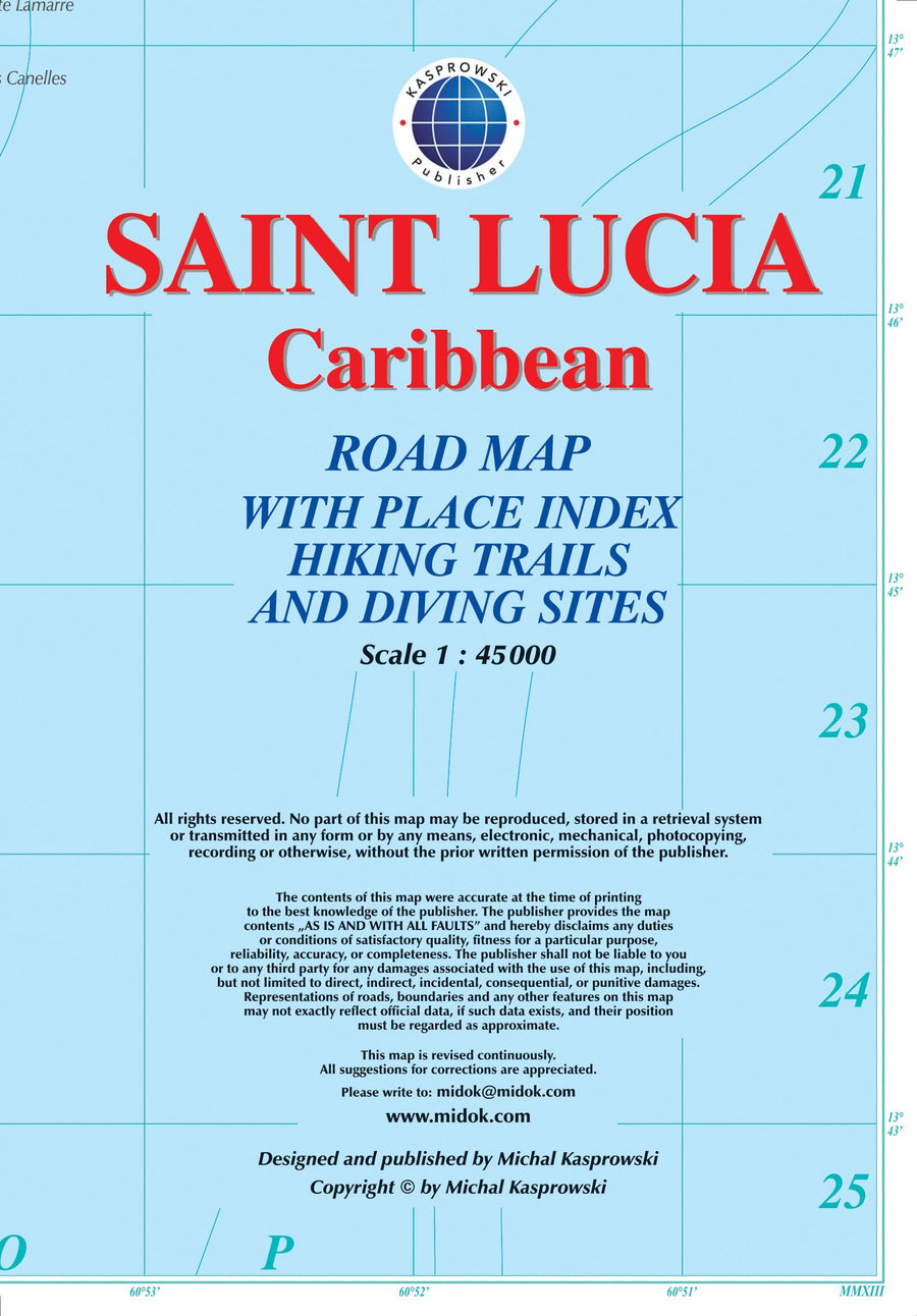 Carte topographique - Sainte Lucie (Caraïbes) | Kasprowski carte pliée Kasprowski 