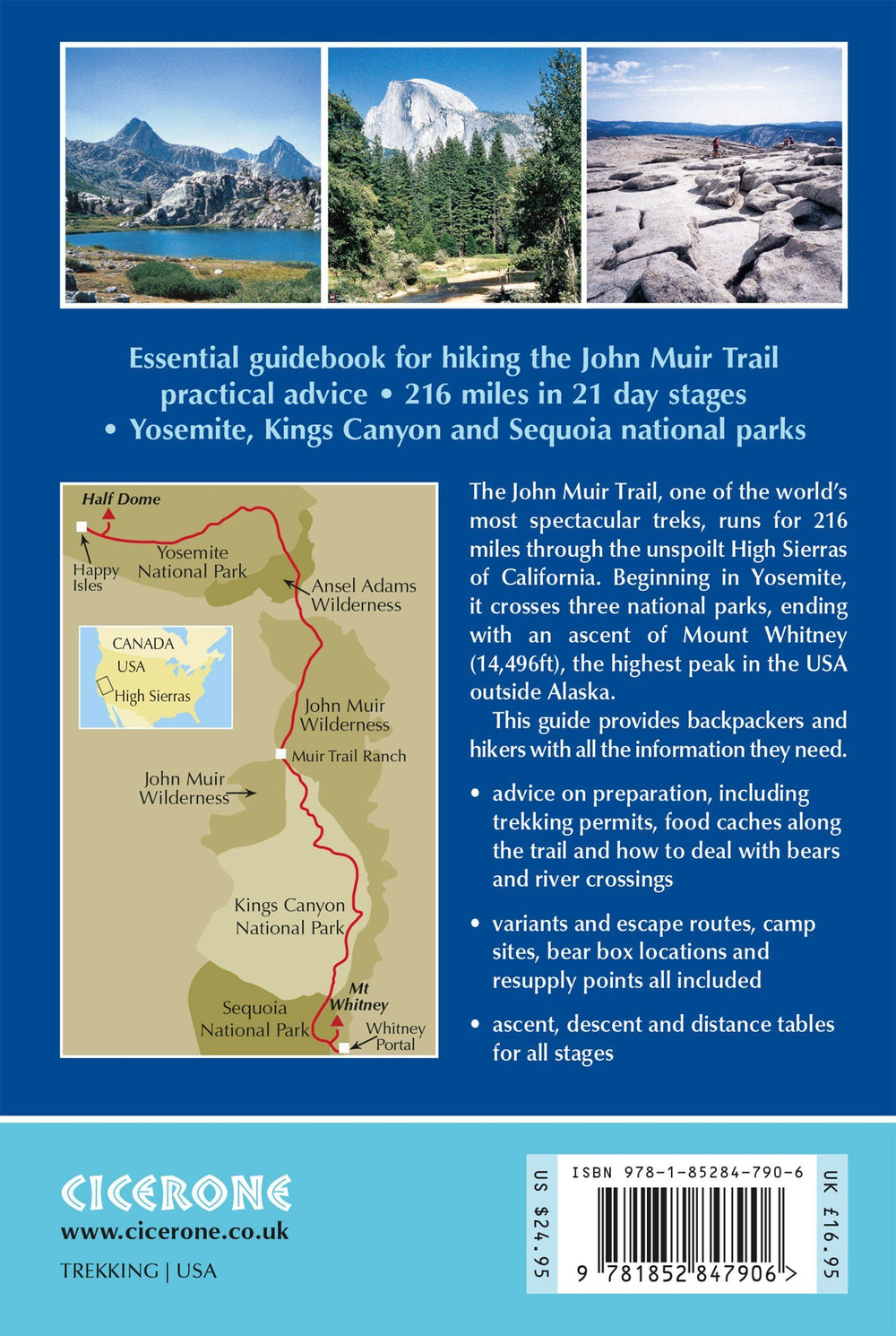 Guide de randonnées (en anglais) - John Muir Trail, through the Californian Sierra Nevada | Cicerone guide de randonnée Cicerone 