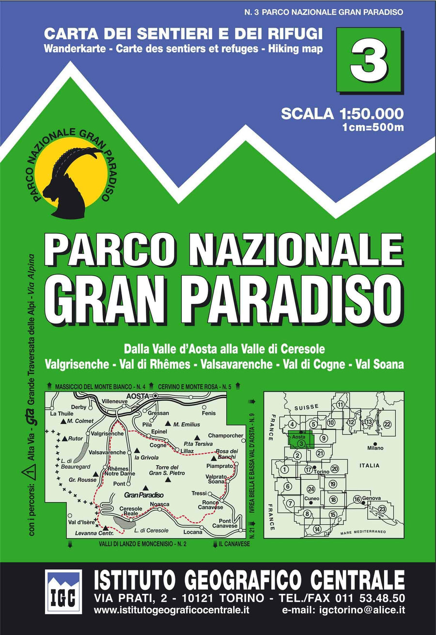 Il Parco Nazionale del Gran Paradiso Hiking Map | Istituto Geografico Centrale Hiking Map 