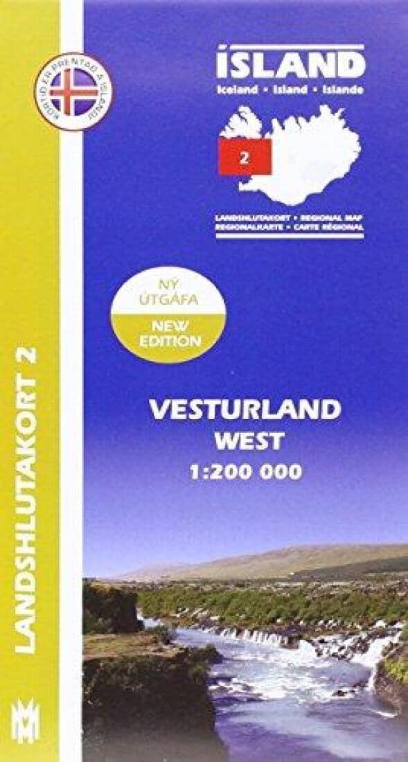 West Iceland - Regional Map 2 - 1:200,000 | Mal og menning Road Map 