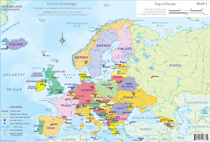 Jeu de 2 cartes éducatives (en anglais) - Europe | ITM carte pliée ITM 