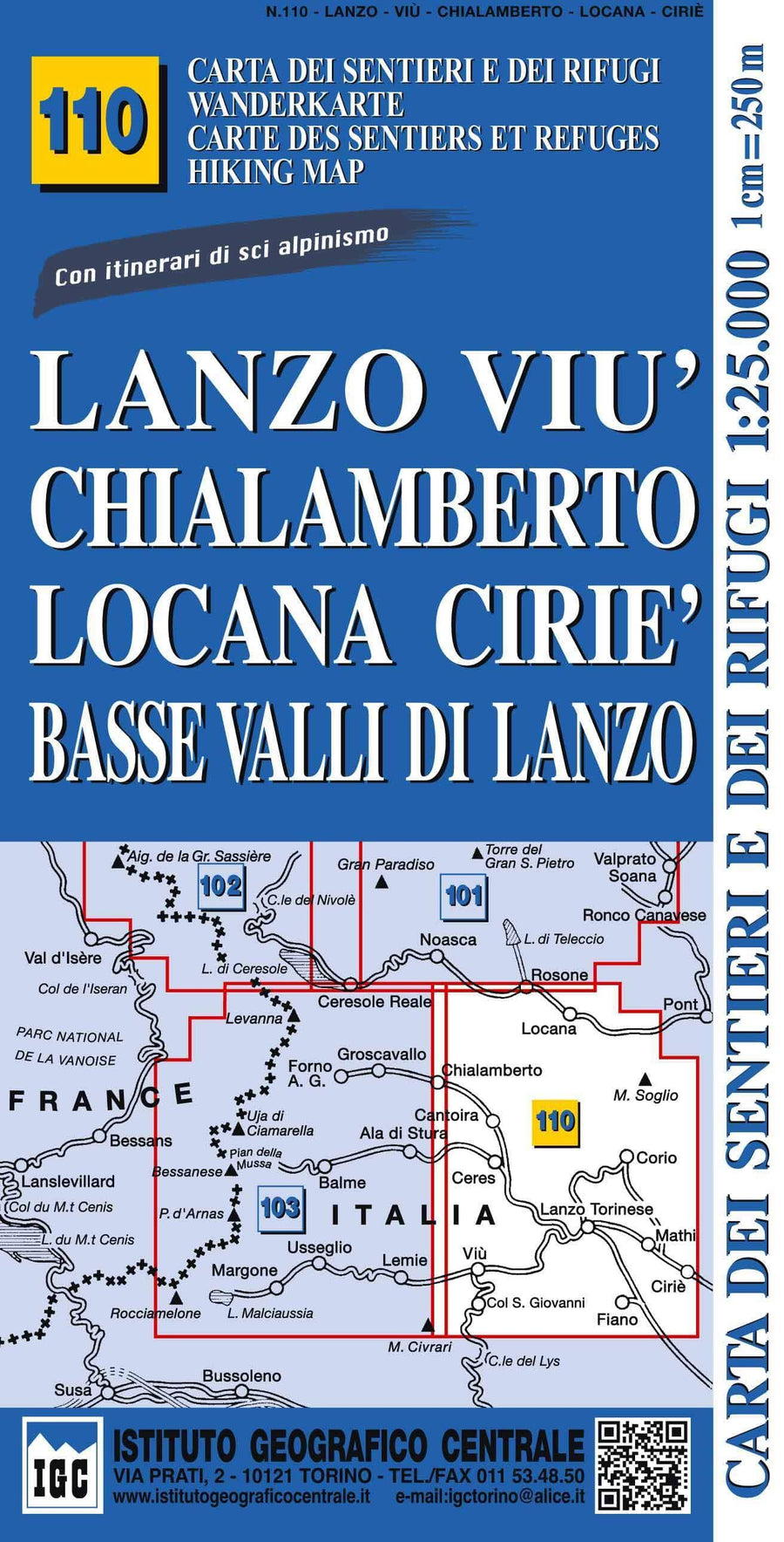 Lanzo Viu' Chialamberto - Locana - Cirie' - Basse Valli di Lanzo | Istituto Geografico Centrale Hiking Map 