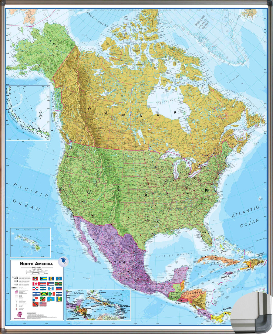 Panneau épinglable (en anglais) - Amérique du Nord politique - 120 x 100 cm | Maps International panneau épinglable Maps International 