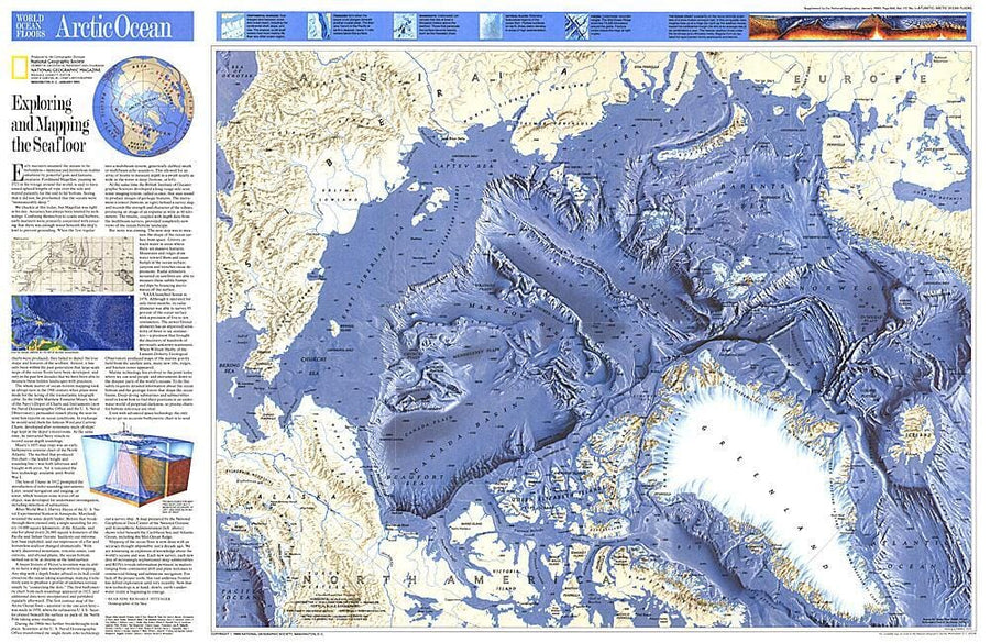 1990 World Ocean Floors, Arctic Ocean Map Wall Map 