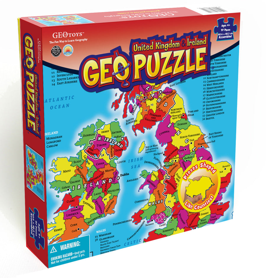 Puzzle géographique (en anglais) - Royaume-Uni & Irlande (97 pièces) pour enfants 4 ans et + | Geotoys puzzle Geotoys 