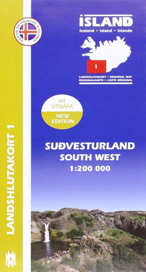 South West Iceland - Regional Map 1 - 1:200,000 | Mal og menning Road Map 