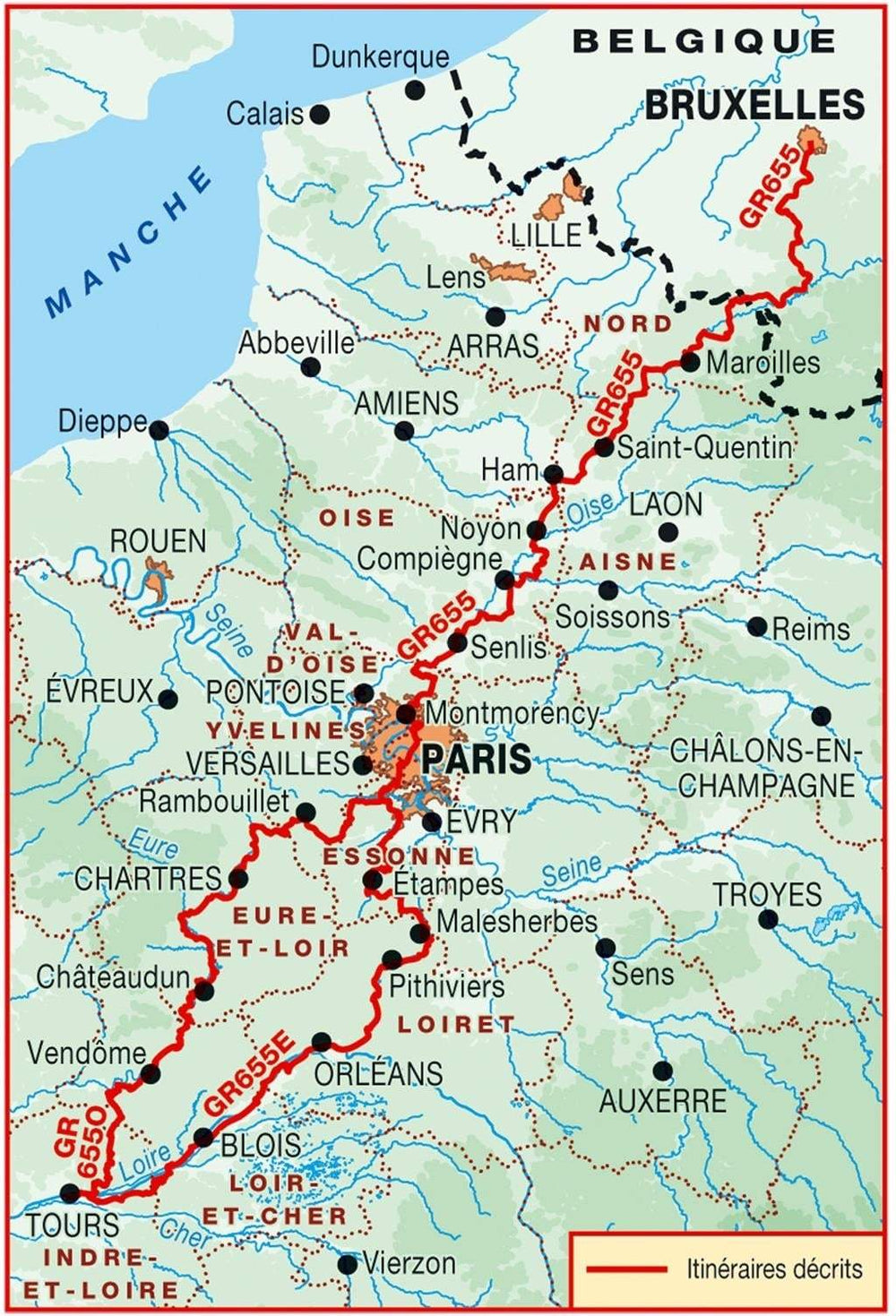 Guide de randonnée - Sentier St-Jacques - Bruxelles-Paris-Tours GR655 | FFR - La Compagnie des Cartes